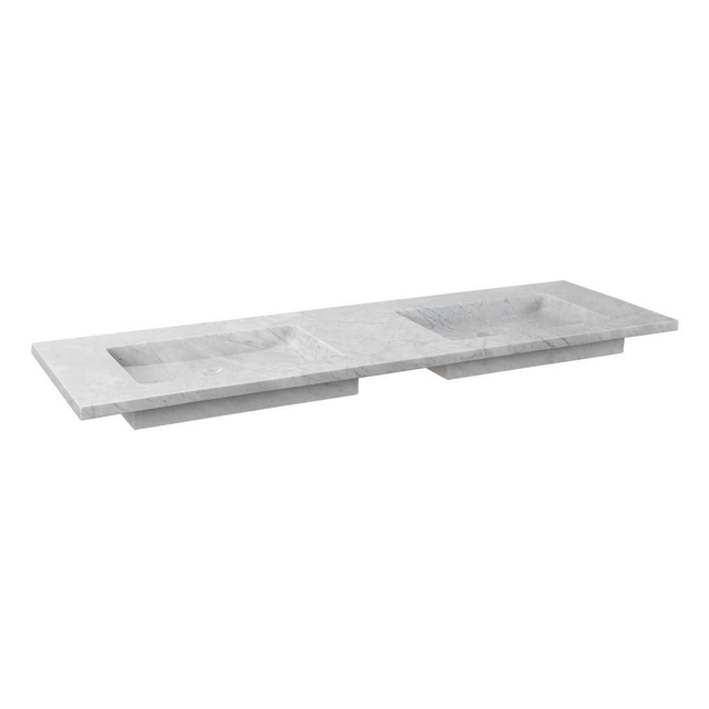 Forzalaqua Nova wastafel 160.5x51.5x9.5cm Rechthoek 0 kraangaten 2 wasbakken Natuursteen Carrara gepolijst 8010837