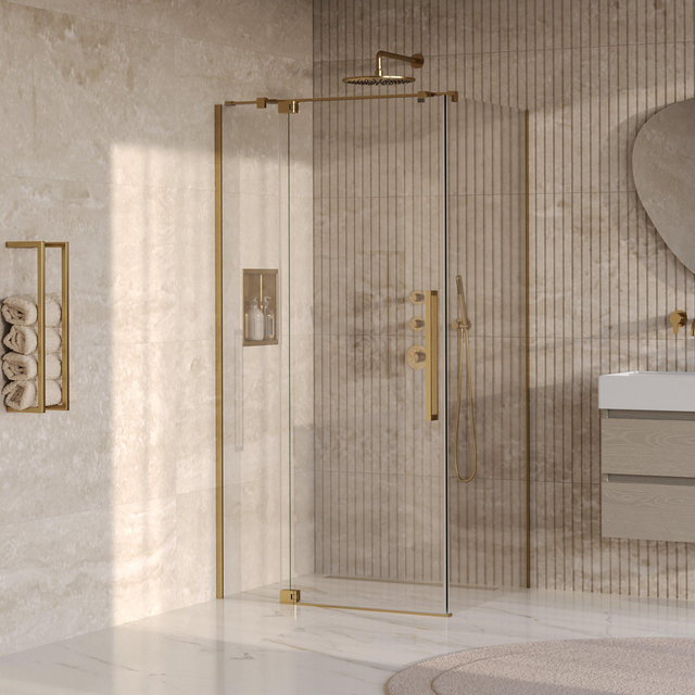 Brauer Stellar Douchecabine - 100x80x200cm - draaideur - glascoating - omkeerbaar - helder glas - geborsteld goud PVD GS-SRC1H10080200GG