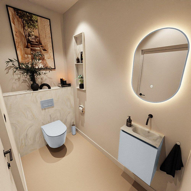 MONDIAZ TURE-DLUX 40cm toiletmeubel Clay. EDEN wastafel Ostra positie rechts. Zonder kraangat. TUREDX40CLAR0OST