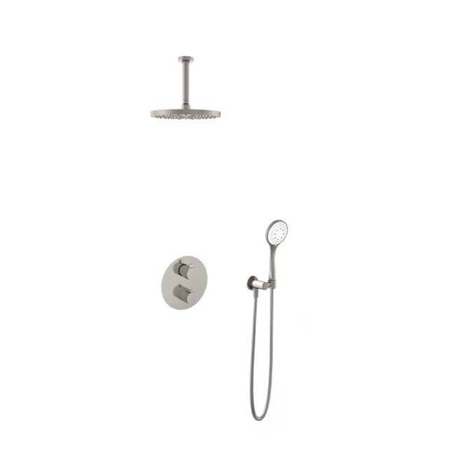 Hotbath Buddy IBS Regendoucheset - 15cm plafondarm - 25cm ronde hoofddouche - 3 standen handdouche - geborsteld nikkel IBS1AGN124