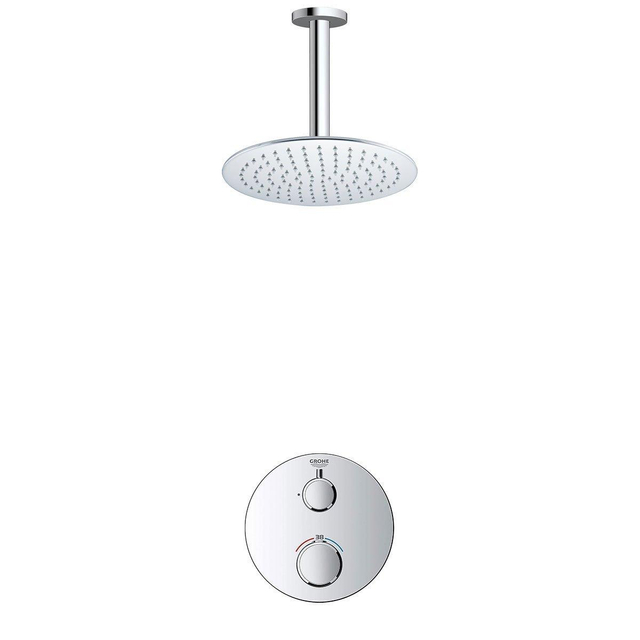 Grohe - Adema Rise Regendoucheset - Inbouw - 1 functie - met Adema Rise hoofddouche 20cm - plafondarm 20cm - Grohe Grohtherm inbouwthermostaat - chroom SW236914 sw105953 SW696254 SW377830