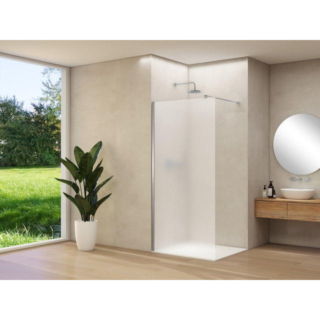 Van Rijn Products ST01 vaste wand - 118x200cm - satijnglas - - dikte 8mm - stabilisatiestang - muurprofiel - RVS Geborsteld ST01500120PRGSBNM