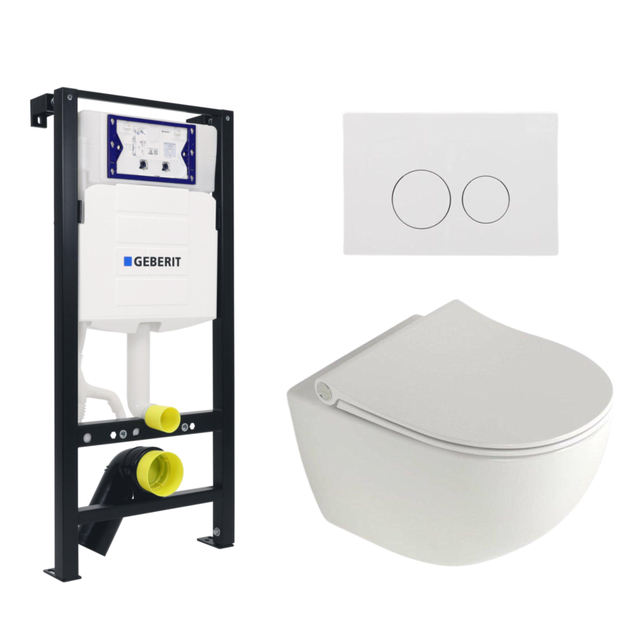 Plieger Zano Toiletset - UP320 inbouwreservoir - wandcloset - pressalit zitting - softclose - witte bedieningsplaat - ronde knoppen - wit SW1381697/SW500356/SW706186