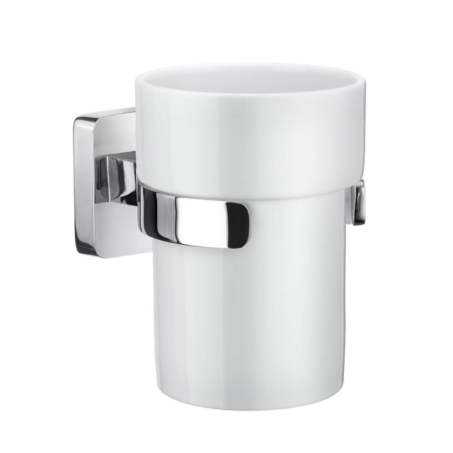 Smedbo Ice Bekerhouder - 7x10.1x8cm - zelfklevend / boren - Massief messing Chroom/Porcelein OK343P