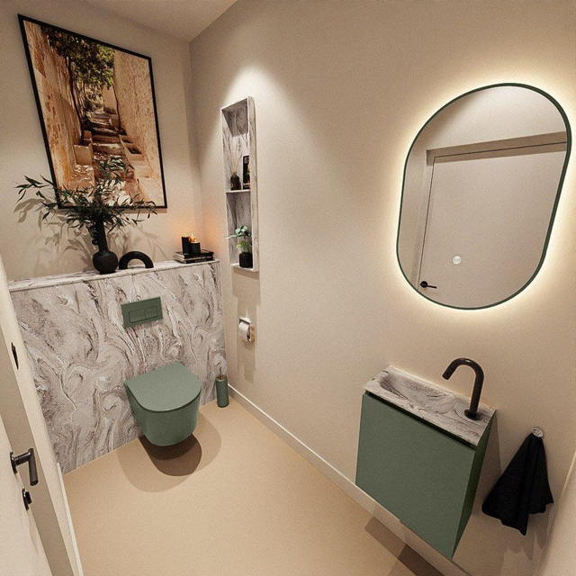 MONDIAZ TURE-DLUX 40cm toiletmeubel Army. EDEN wastafel Glace positie links. Met 1 kraangat. TUREDX40ARML1GLA