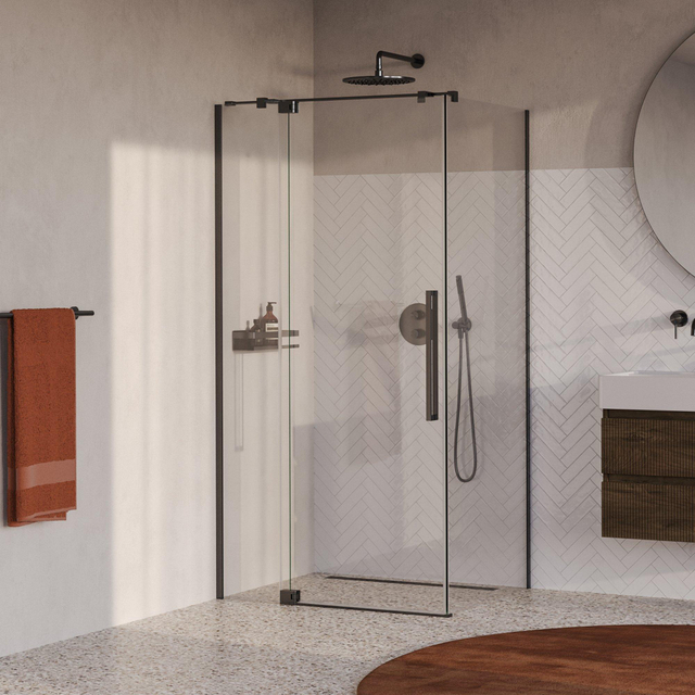 Brauer Stellar Douchecabine - 100x100x200cm - draaideur - glascoating - omkeerbaar - helder glas - geborsteld gunmetal PVD GS-SRC1H100100200GM