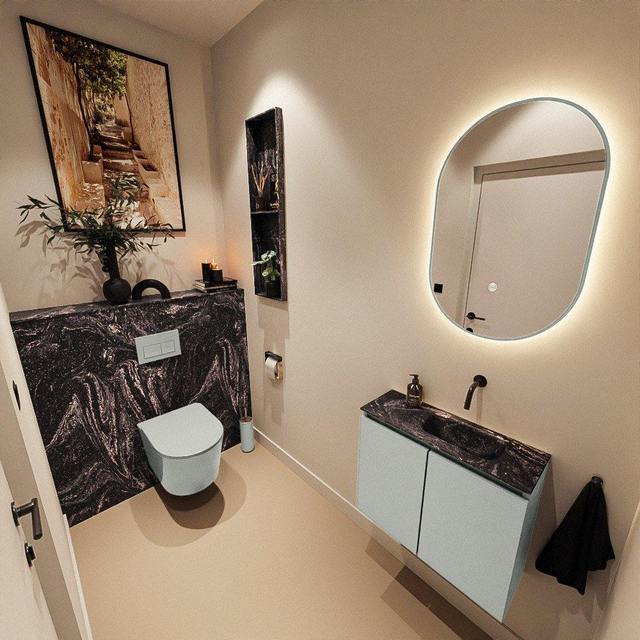 MONDIAZ TURE-DLUX 60cm toiletmeubel Greey. EDEN wastafel Lava positie rechts. Zonder kraangat. TUREDX60GRER0LAV