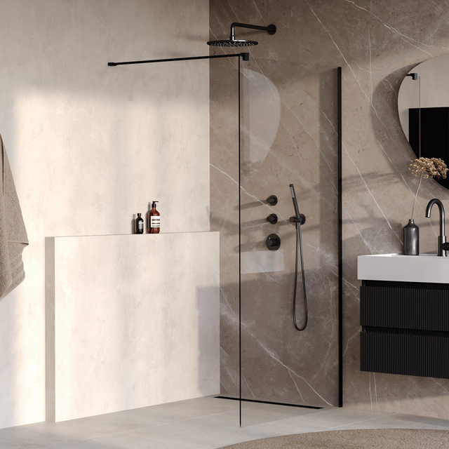 Brauer Oblivion Inloopdouche - 100x200cm - glascoating - helder glas - mat zwart GS-OBI1H100200MZ