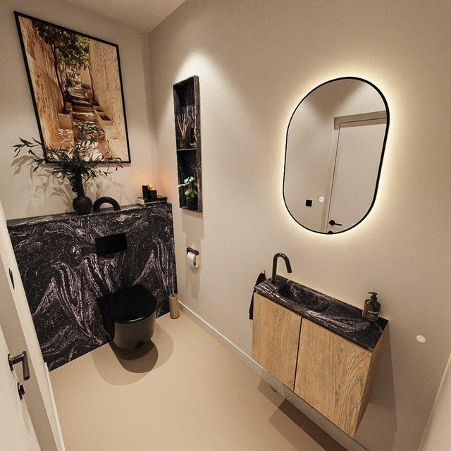 MONDIAZ TURE-DLUX 60cm toiletmeubel Washed Oak. EDEN wastafel Lava positie links. Met 1 kraangat. TUREDX60WASL1LAV