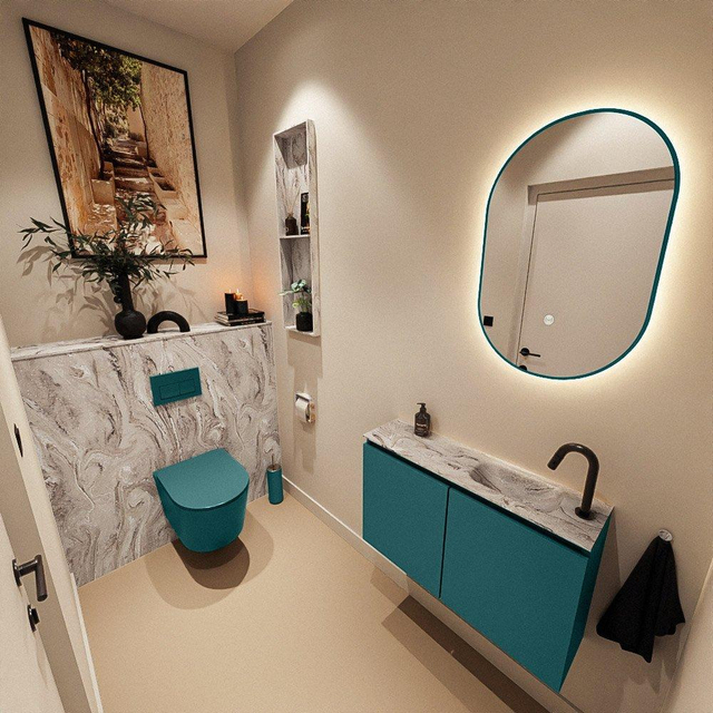 MONDIAZ TURE-DLUX 80cm toiletmeubel Smag. EDEN wastafel Glace positie rechts. Met 1 kraangat. TUREDX80SMAR1GLA