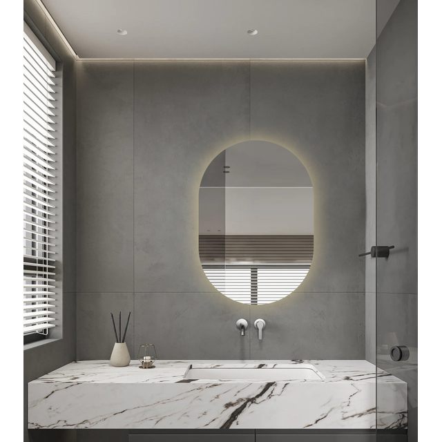 Adema Shine Badkamerspiegel - 70x100cm - Ovaal - horizontale / verticale plaatsing - indirecte LED verlichting - Spiegelverwarming - Infrarood SW11-70100