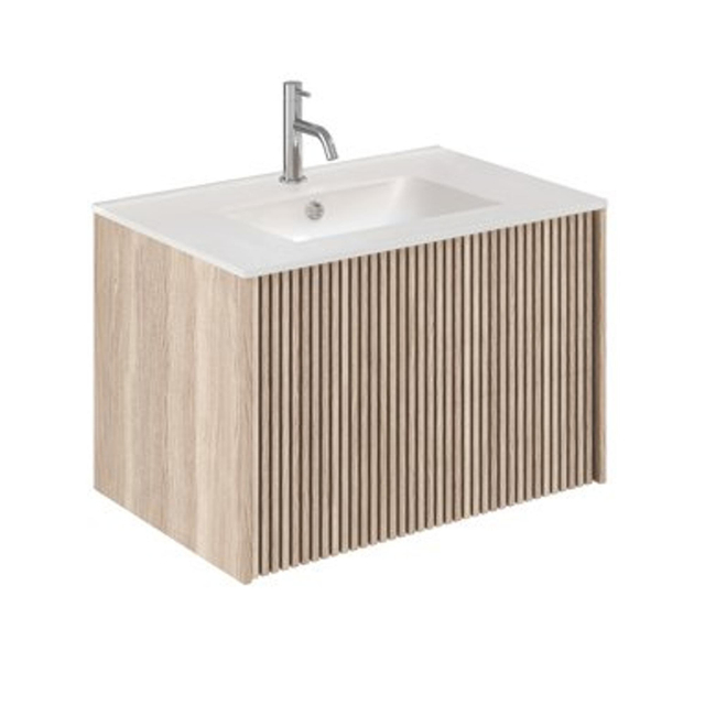 Crosswater Limit Badkamermeubelset - 70x45x45cm - 1 lade - keramieken wastafel - modern oak/anthracite SW1026451/SW487181