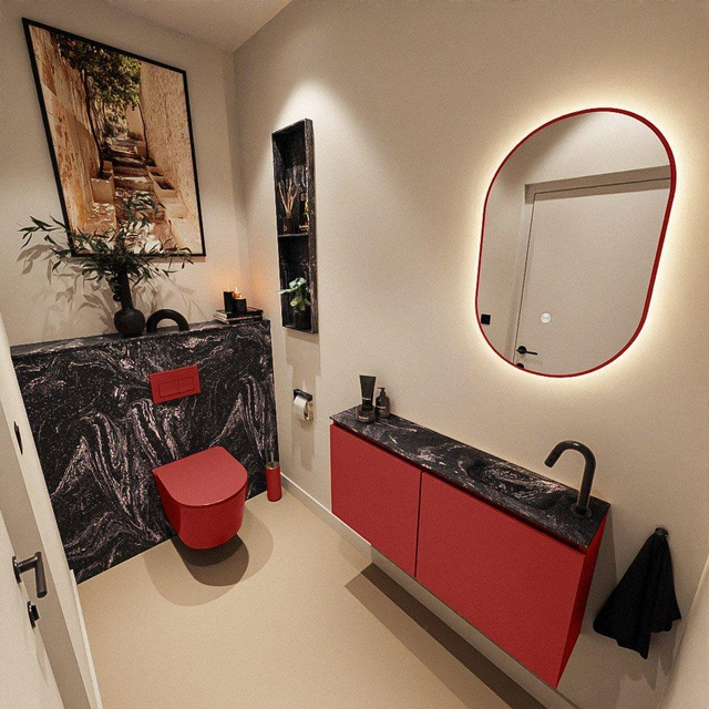 MONDIAZ TURE-DLUX 100cm toiletmeubel Fire. EDEN wastafel Lava positie rechts. Met 1 kraangat. TUREDX100FIRR1LAV