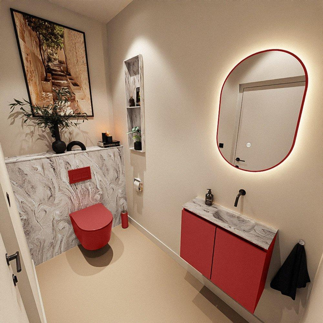 MONDIAZ TURE-DLUX 60cm toiletmeubel Fire. EDEN wastafel Glace positie rechts. Zonder kraangat. TUREDX60FIRR0GLA