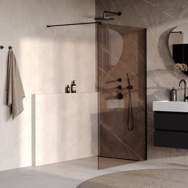 Brauer Oblivion Inloopdouche - 120x200cm - glascoating - brons glas - mat zwart GS-OBI1B120200MZ