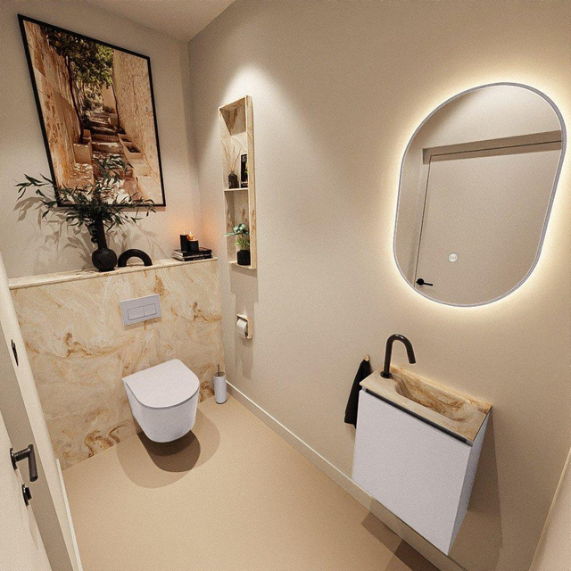 MONDIAZ TURE-DLUX 40cm toiletmeubel Cale. EDEN wastafel Frappe positie rechts. Met 1 kraangat. TUREDX40CALR1FRA