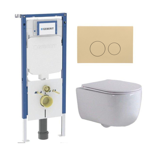 Geberit QeramiQ Dely Swirl Toiletset - 36.3x51.7cm -  UP720 Duofix Sigma inbouwreservoir - 35mm zitting - bedieningsplaat beige - ronde knoppen - wit glans SW1237202/SW1102365/SW1000767/SW1026256