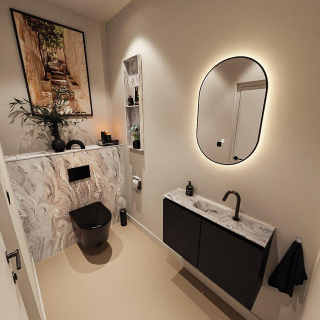 MONDIAZ TURE-DLUX 80cm toiletmeubel Urban. EDEN wastafel Glace positie midden. Met 1 kraangat. TUREDX80URBM1GLA