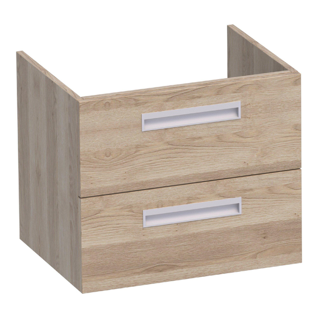 Saniclass IQ Wastafelonderkast - 60x46x50cm - 2 softclose lades - standaard greep - 1 sifon - uitsparing - MFC - legno calore 1326IQ