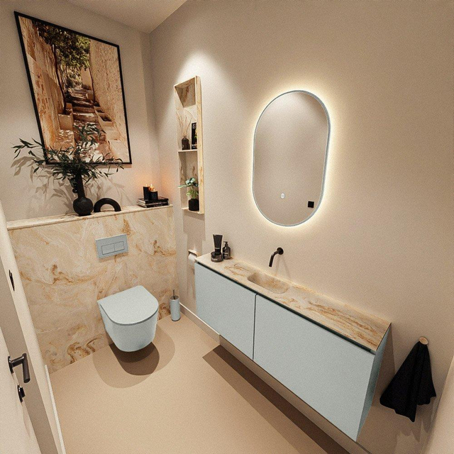 MONDIAZ TURE-DLUX 120cm toiletmeubel Greey. EDEN wastafel Frappe positie midden. Zonder kraangat. TUREDX120GREM0FRA