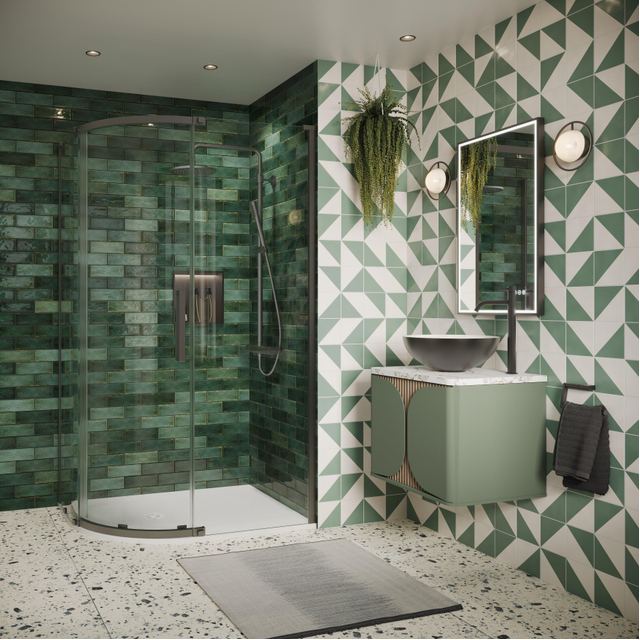 Crosswater Asura Kwartronde Douchedeur - 8mm - 120x80cm - met zijwand - hendel gecanneleerd - leisteen SW1208446/SW1176433