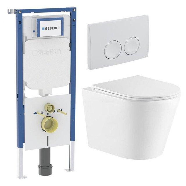Geberit QeramiQ Dely Toiletset -  UP720 inbouwreservoir - witte bedieningsplaat - toilet - zitting - glans wit SW730486/SW1237202/SW1026255/SW1159504