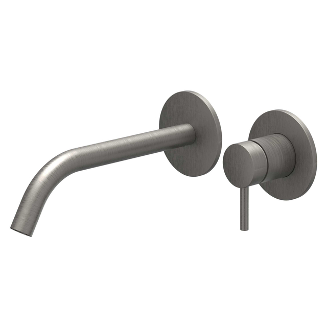 Ivy Bond Wastafelmengkraan - met inbouwdeel - 2-gats - inbouw - wandmontage - gebogen uitloop - coldstart - Geborsteld metal black PVD SW1030771/SW1030894