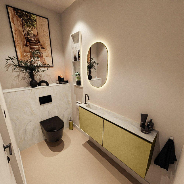 MONDIAZ TURE-DLUX 120cm toiletmeubel Oro. EDEN wastafel Ostra positie links. Met 1 kraangat. TUREDX120OROL1OST