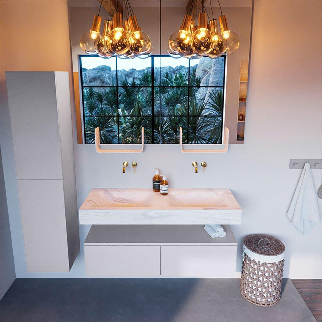 MONDIAZ ALAN - DLUX Badkamermeubelset - 120cm - onderkast - Cale - 2 lades - vrijhangende wastafel - 2 wasbakken - 0 kraangaten - Ostra ADX120Cal2LD0Ost