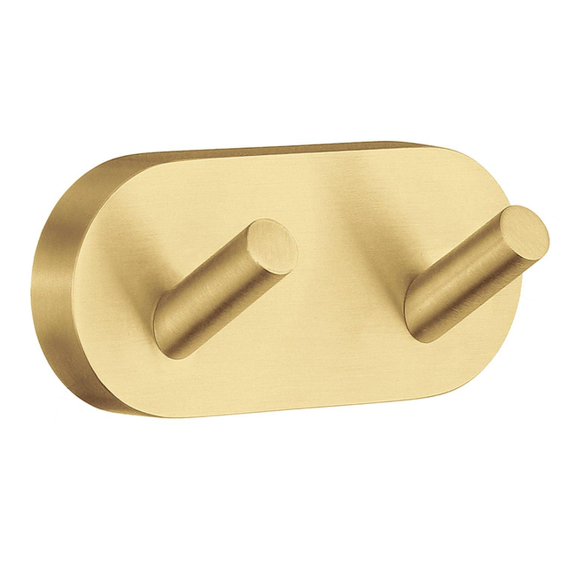 Smedbo Home Handdoekhaak - 9x4cm - dubbel - geborsteld messing HV356