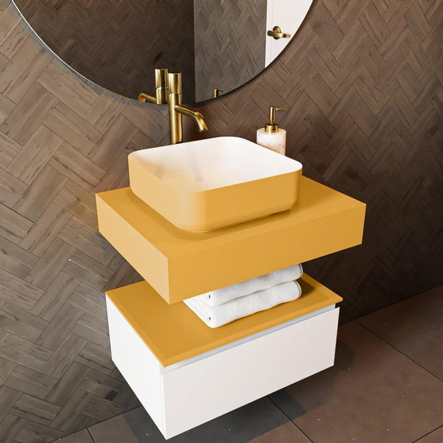 Mondiaz TOP 46 Topblad - 40x41x12cm - geschikt voor afdekplaat - Solid surface - Ocher TOP46-40X12OCH