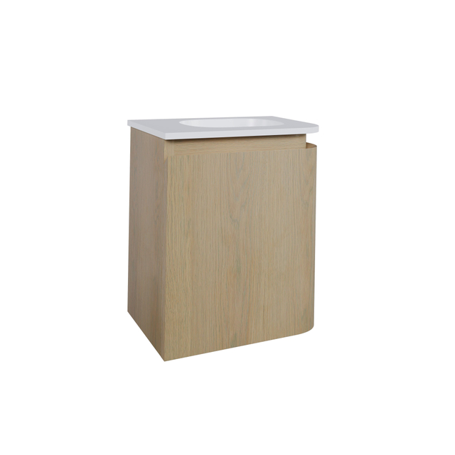 Thebalux Epoch Toiletmeubel - 36x35x41cm - ronding rechts - hoek links - 1 deur - Corian wastafel - zonder kraangat - Blanc 9TT35134B