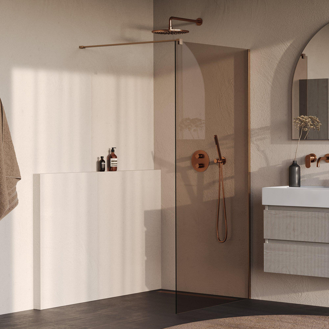 Brauer Oblivion Inloopdouche - 100x200cm - glascoating - brons glas - geborsteld koper PVD GS-OBI1B100200GK