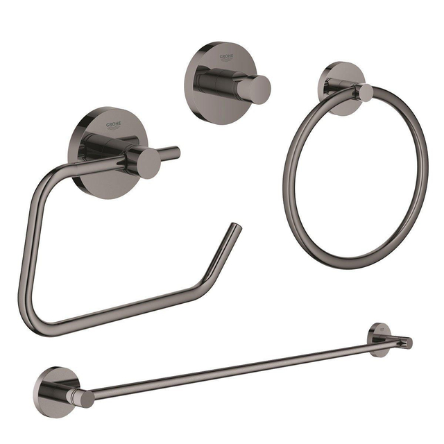 GROHE Essentials accessoireset 4-delig met handdoekring, handdoekhouder, handdoekhaak en toiletrolhouder zonder klep hard graphite sw98944/sw98976/sw99000/sw99024/