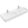Villeroy & Boch Finion wastafel dubbel met 2 kraangaten 130x47cm Ceramic+ met verdekte overloop stone white SW209567 Villeroy & Boch Finion wastafel dubbel met 2 kraangaten 130x47cm Ceramic+ met verdekte overloop stone white SW209567