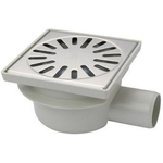 Aquaberg Siphon de sol en ABS avec bord renforcé avec grille en acier inoxydable avec sortie latérale Ø50mm non réglable 150x150mm avec clapet anti-odeurs PPC garde d'eau 50mm SW53545