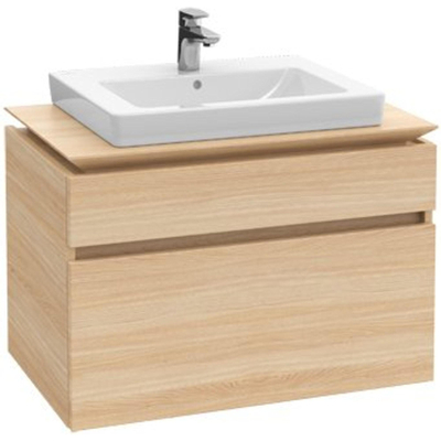 Villeroy & Boch Legato meuble bas avec éclairage LED avec 2 tiroirs pour lavabo central 80x50x55cm orme impresso DEUXIÈME CHANCE