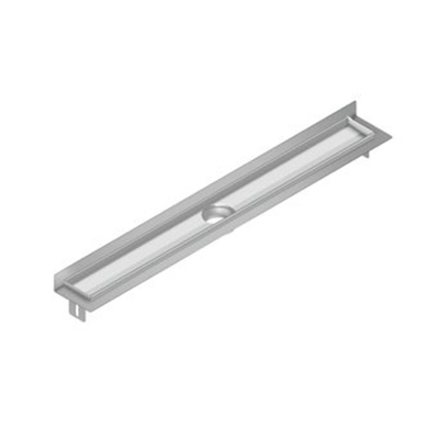 Aco FlexDrain E ShowerDrain Caniveau de douche en acier inoxydable rehausse avec bride murale 887mm (hors grille/boîte de siphon/clapet anti-odeurs) avec sortie verticale