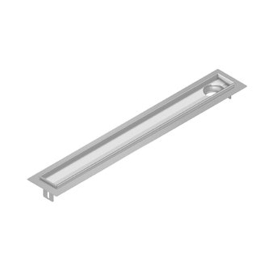Aco FlexDrain E ShowerDrain Caniveau de douche en acier inoxydable rehausseur excentré avec bride périphérique 687mm (sans grille/corps de siphon/obturateur anti-odeurs) avec sortie verticale
