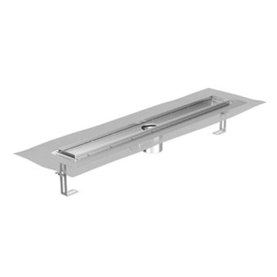 Aco Showerdrain e +drain de douche en acier inoxydable standard avec bride de sol et membrane étanche 900mm (hors grille) avec dispositif de fixation réglable en hauteur SECOND CHOIX