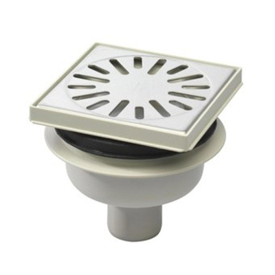 Aquaberg regard en plastique avec sortie inférieure 50 mm grille inox réglable 146x146 mm avec garde d'eau PPC 50 mm vertical 30/horizontal 15 mm