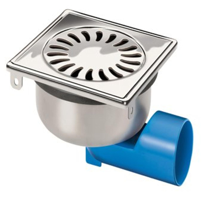 Van den Berg Siphon de sol en inox raccordable horizontalement ou verticalement et orientable à 360° 15x15cm réglable en hauteur et verrouillable