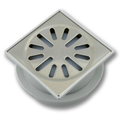 Aquaberg Siphon de sol ABS avec grille inox avec sortie verticale Ø50mm non réglable 100x100mm avec clapet anti-odeur PPC garde d'eau 37mm