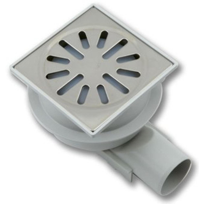 Aquaberg Siphon de sol ABS avec grille inox avec sortie verticale Ø50mm et sortie latérale Ø40mm 100x100mm avec clapet anti-odeur PPC garde d'eau 37mm