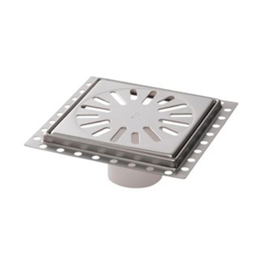 Aquaberg Siphon de rénovation en acier inoxydable avec grille en acier inoxydable incl. deux siphons anti-odeur 150x150mm hauteur d'encastrement 10mm