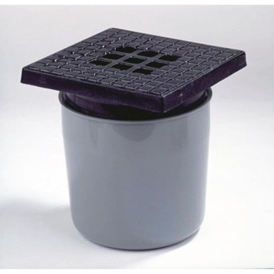 Dyka ABS siphon de sol avec grille en fonte avec sortie verticale 75mm 20x20cm profondeur d'encastrement 190 200mm avec garde d'eau 50mm