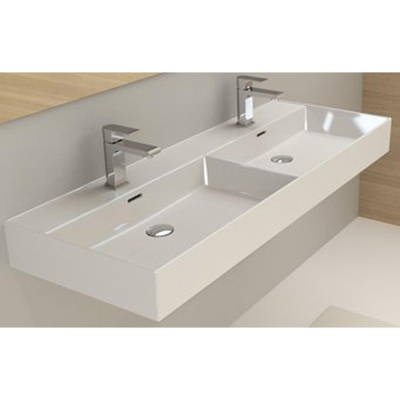 Plieger Kansas Lavabo double 120x46.6cm 2 trous de robinet avec trop-plein Blanc