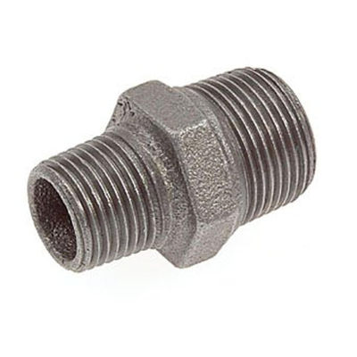 Nefit Ind Nr245 dubbele nippel verlopend met 2 x buitendraad 3/4 x1/2 zwart