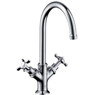 AXOR Montreux wastafelkraan - model 210 - opbouw - met kruisgrepen - met trekwaste - chroom