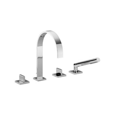 Dornbracht Mem Mitigeur de bord de baignoire 4 trous avec rosaces saillie 22cm avec bec fixe avec douchette à main bâton et flexible de douche chrome